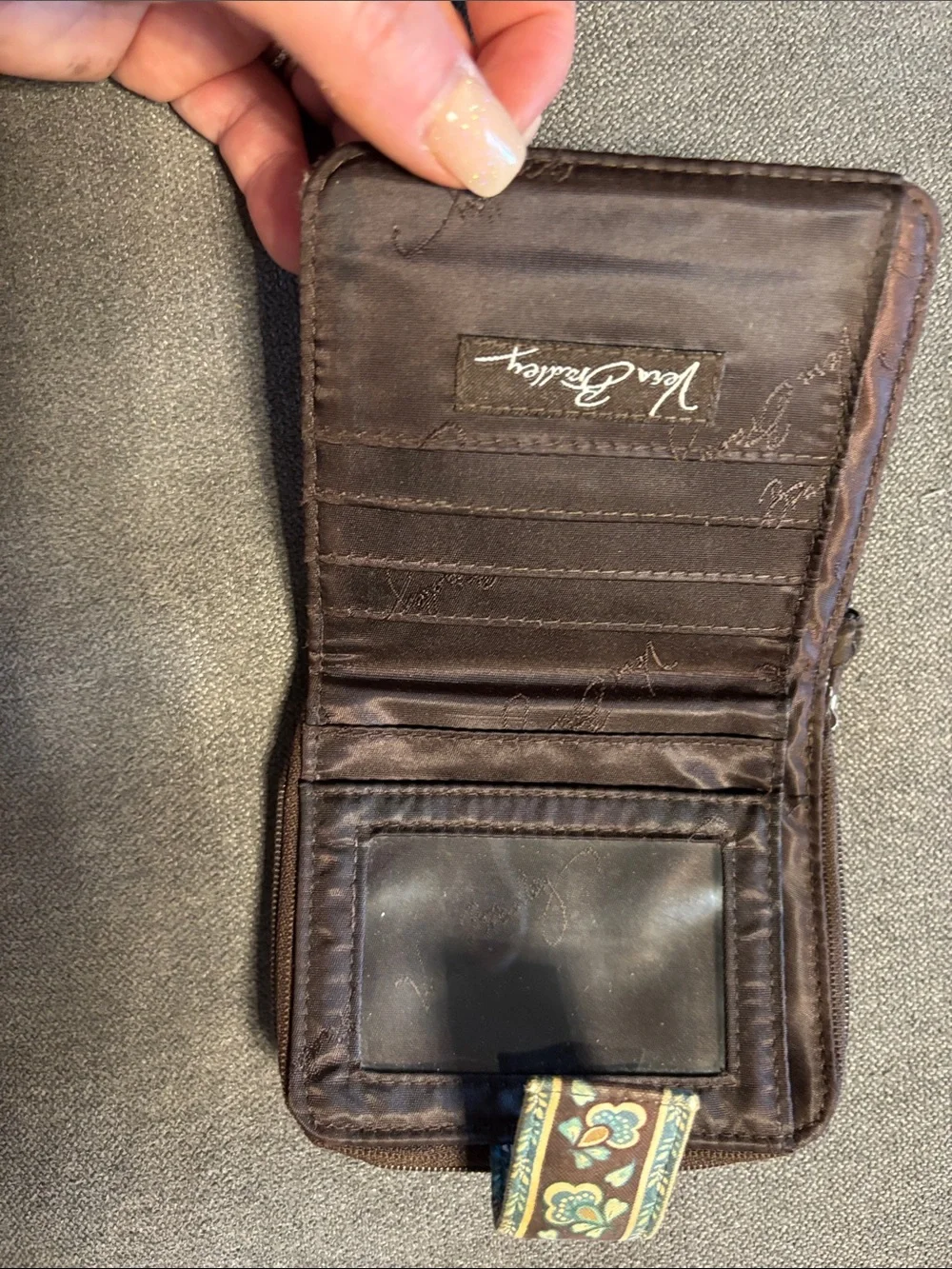 Vera Bradley Quilted Floral Paisley Wallet in Brown, Teal & Cream - Picture 3 of 7